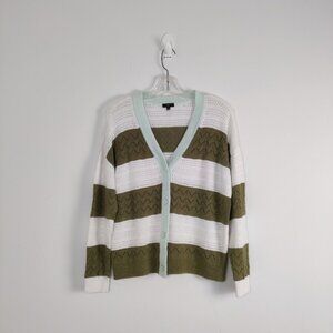 Women's Talbots Petite Striped Cotton-Linen Cardigan - Size Large Crochet Spring